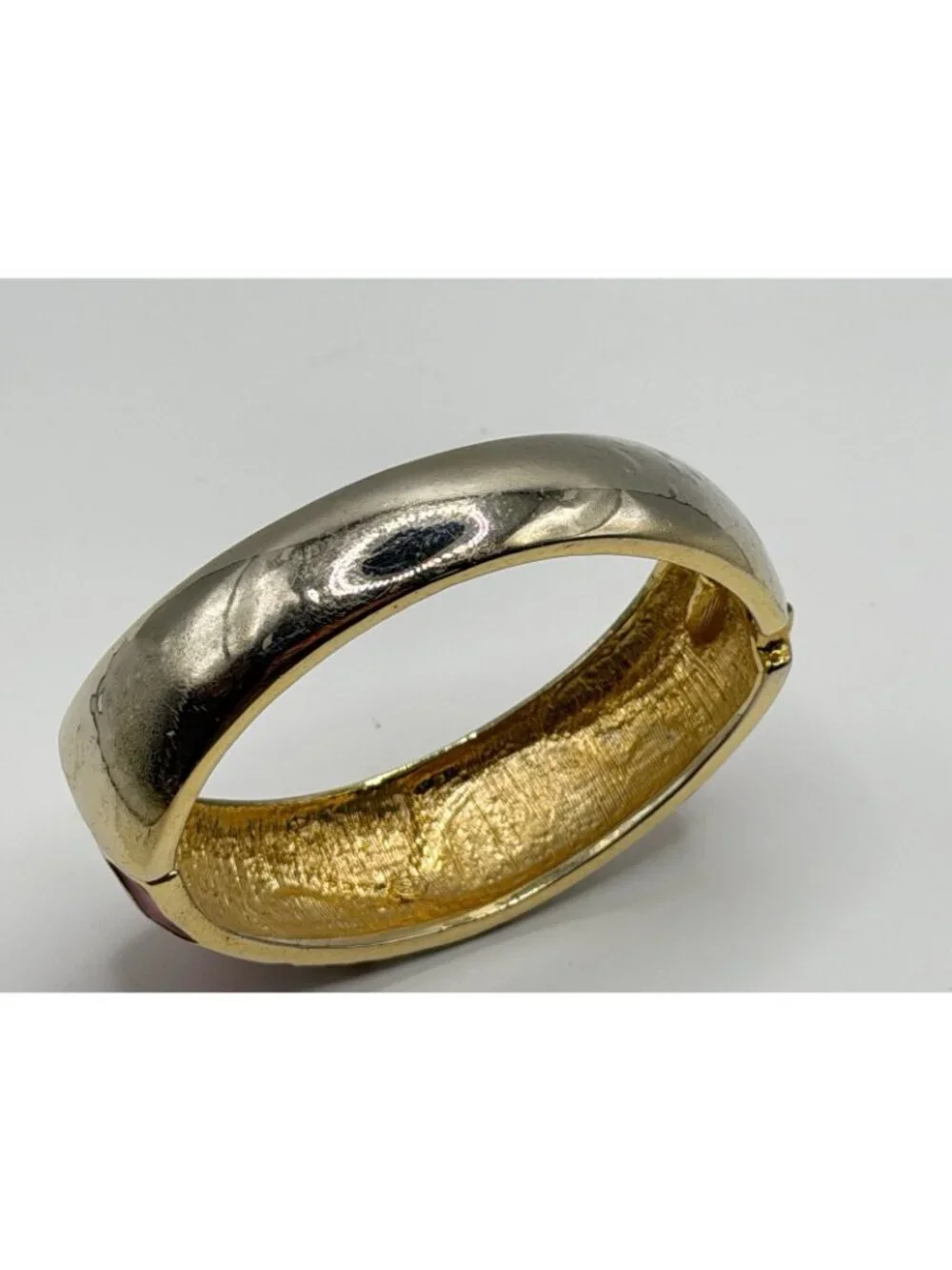 Red Enamel & Rhinestone Goldtone Clamper‎  Bracelet